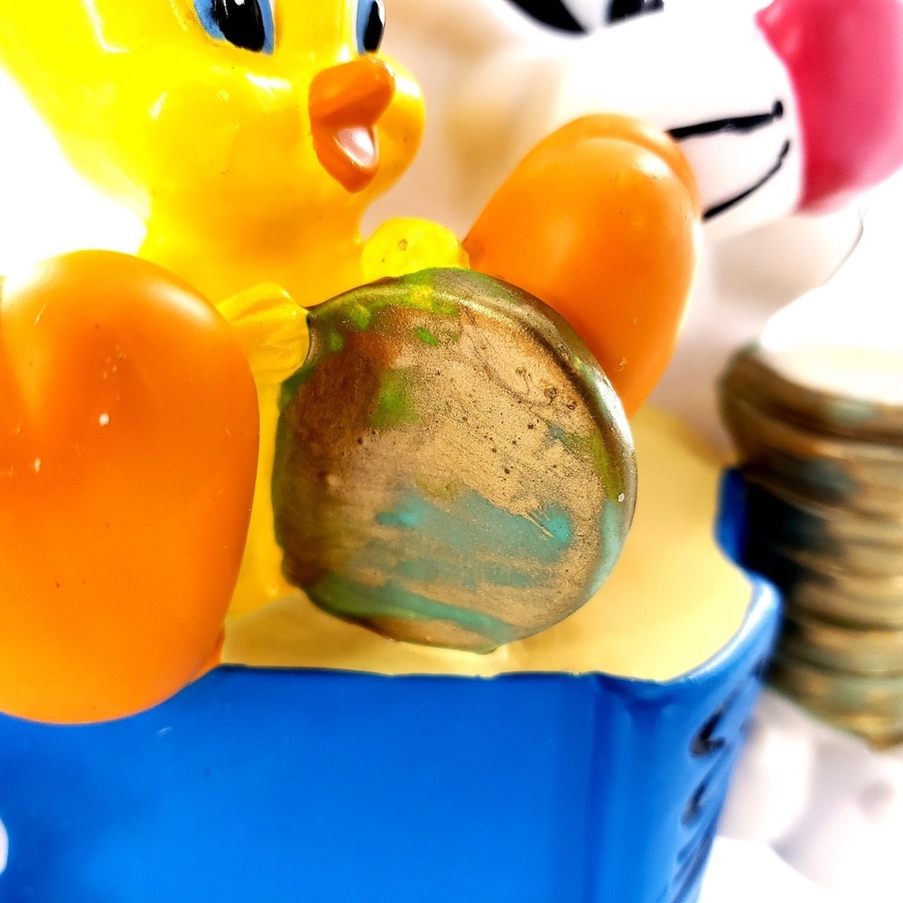 Vtg 1998 Warner Bros Sylvester Tweety Coin Collecting Piggy Bank w/ Stopper - Picture 7 of 10